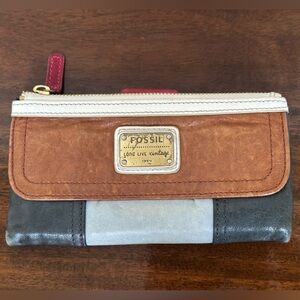 Fossil Emory Clutch Blue/Multi - Long Live Vintage 1954 Wallet